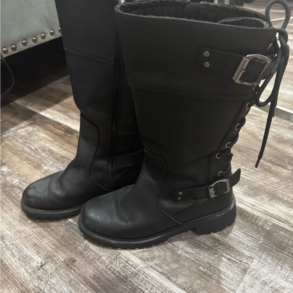 Black Leather Women's Boots Harley Davidson Moto Boots